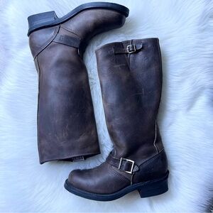 Frye Veronica Slouch Brown Leather Engineer Boots Women’s Sz 7.5 M Biker Moto